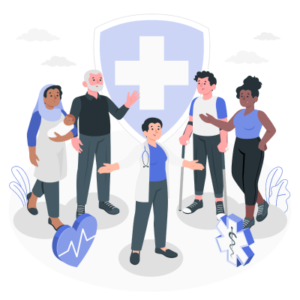 Five smiling locum tenens clinicians standing confidently under the message 'We are a refreshingly different type of locum tenens company,' symbolizing xLocums' innovative approach to staffing.