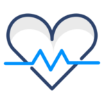 Icon of a blue heart with an EKG line, symbolizing xLocums' Locum Tenens Staffing Solutions connecting hospitals with qualified clinicians.