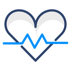 Icon of a blue heart with an EKG line, symbolizing xLocums' Locum Tenens Staffing Solutions connecting hospitals with qualified clinicians.