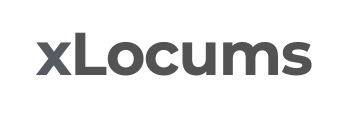 xLocums Logo with Light Gray 'x' and Dark Gray 'Locums' on Transparent Background
